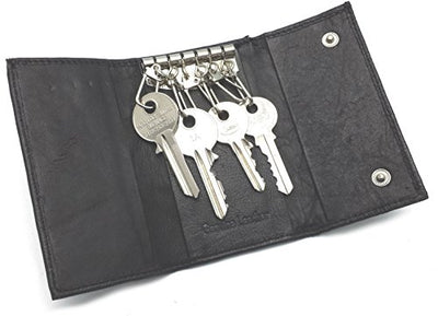 ODS:UK® NEW BLACK LEATHER KEYCHAINS POUCH BAG WALLET KEY CASE NOTE HOLDER