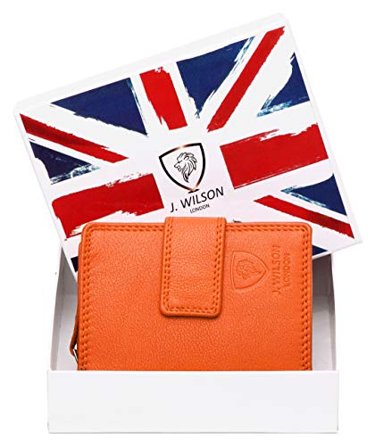 J. Wilson London Ladies RFID Safe Designer Soft Leather Purse Card Women Clutch Wallet with Zip Pocket Gift Boxed