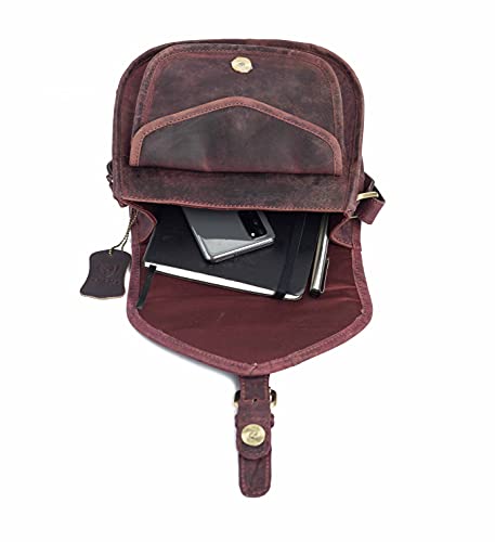 J. Wilson London - Designer Genuine Real Distressed Retro Vintage Hunter Leather Handmade Women Ladies Unisex Flapover Gypsy Festival Travel Crossover Shoulder Bag