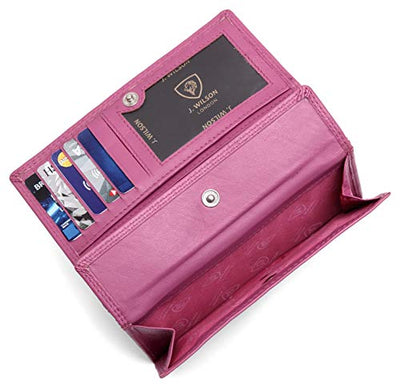 J. Wilson London Ladies RFID Protection Real Leather Purse Card Women Wallet Zip Coin Pocket