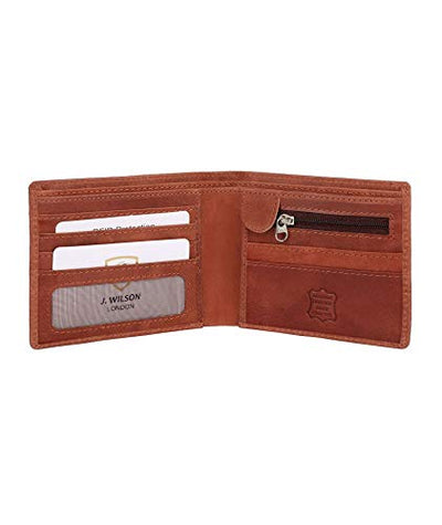 Mens Designer J Wilson RFID Blocking Genuine Real Leather Wallet with Zip Coin Pocket/Pouch Gift Boxed