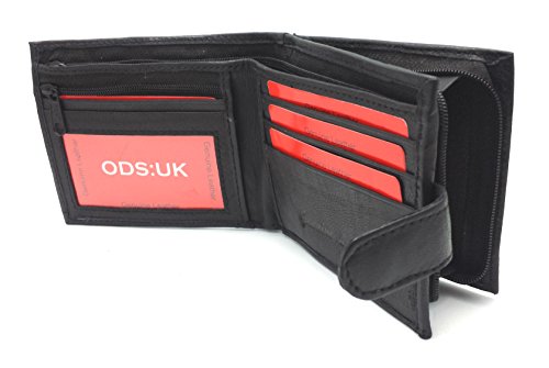ODS:UK® MENS BLACK GENUINE REAL LEATHER WALLET WITH LARGE ZIP AROUND COIN POCKET/POUCH