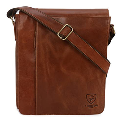 J. Wilson London 100% Pure Genuine Real Blue Textured Cow Leather Handmade Mens Leather Flapover Everyday Crossover Shoulder Work iPad Messenger Bag (Brown)