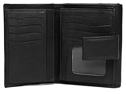 Ladies RFID Safe Designer Soft Leather Purse Card Women Clutch Wallet with Zip Pocket Gift Boxed (Jet Black)