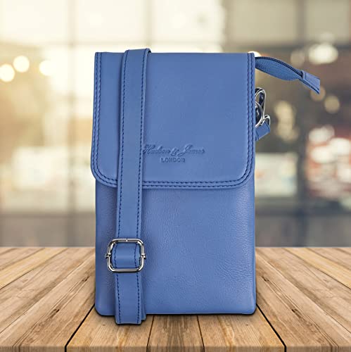 Hudson & James Genuine Leather Phone Bag, Real Leather Phone Purse, Small Mobile Phone Ladies Cross Body Shoulder Bag Wallet for Women with Adjustable Detachable Strap