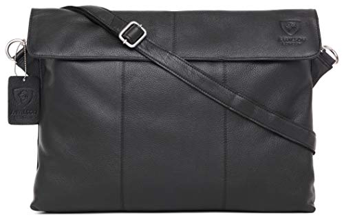 J WILSON London - Designer Genuine Real VT Veg Tanned Crunch Leather 15" Laptop Handmade Unisex Crossover Sleeve Work iPad Shoulder Messenger Bag