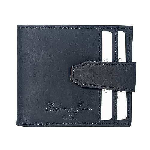 Hudson & James Wallets Mens Slim RFID Blocking Genuine Leather with Zip Coin Pocket, Banknote Compartments, Card Holders Pouch ID Window. Wallet for Men with Gift Box