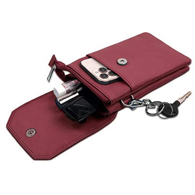 Genuine Leather Phone Bag, Real Leather Phone Purse, Small Mobile Phone Ladies Cross Body Shoulder Bag Wallet for Women with Adjustable Detachable Strap