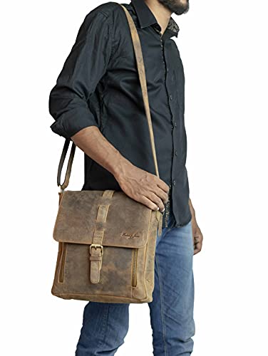 Hudson & James - Leather Designer Genuine Real Napa Handmade Unisex Cross Body Everyday Crossover Work iPad Shoulder Messenger Bag