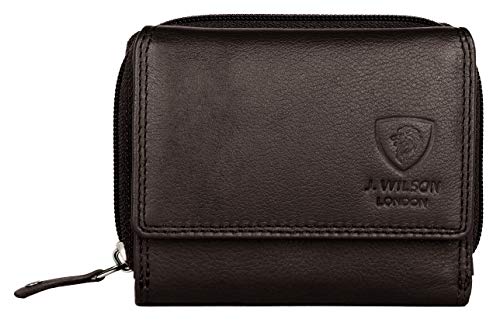 J. Wilson London Ladies RFID Safe Designer Leather Purse Card Women Wallet Zip Pocket Boxed