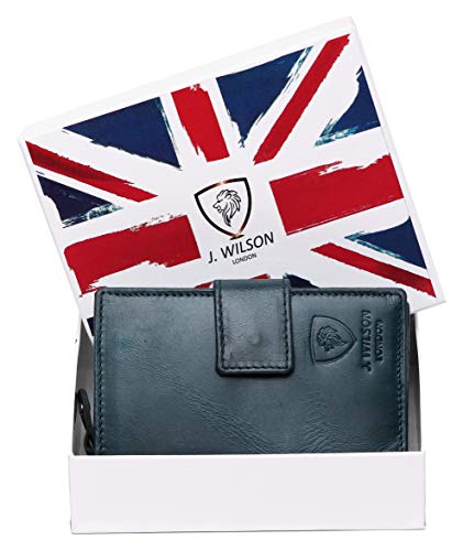 J. Wilson London Ladies RFID Safe Designer Leather Purse Card Women Wallet Zip Pocket Boxed