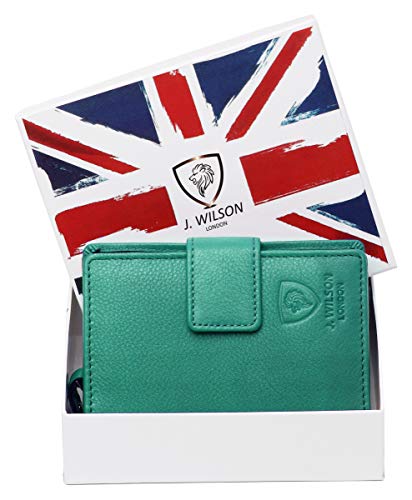 J. Wilson London Ladies RFID Safe Designer Leather Purse Card Women Wallet Zip Pocket Boxed