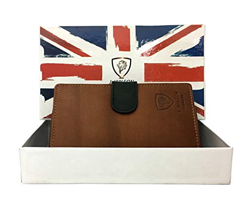 J. Wilson London Ladies RFID Safe Designer Soft Leather Purse Card Women Clutch Wallet with Zip Pocket Gift Boxed