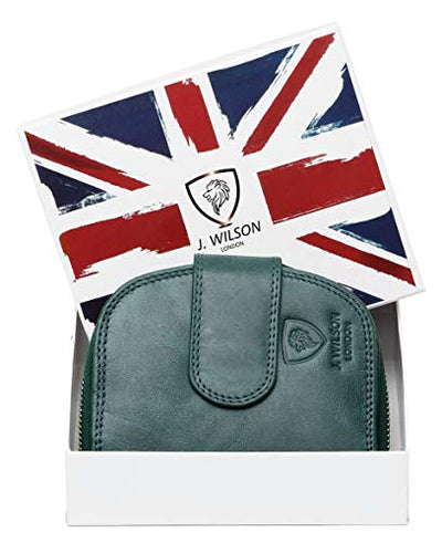 J. Wilson London Ladies RFID Safe Designer Leather Purse Card Women Wallet Zip Pocket Boxed