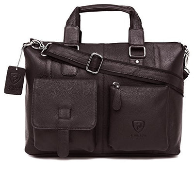 J. Wilson London - Designer Genuine Real Nappa Leather 15" Laptop Handmade Unisex Crossover Flapover Everyday Crossover Work iPad Shoulder Messenger Briefcase Bag