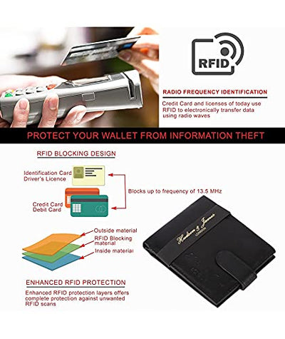 Designer Hudson & James London Real Leather Mens Wallet Credit Carder Holder Bifold Purse RFID Safe ID Protection Contactless Card Blocking with Gift Box