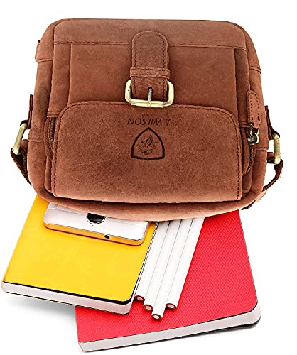 J WILSON London - Genuine Real Veg Tan VT Handmade Unisex Crossover Flapover Everyday Crossover Work Tote Shoulder Messenger Bag (Distressed Tan)