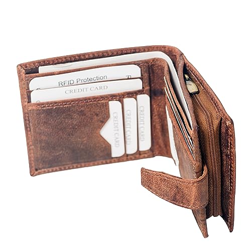 Hudson & James Wallets Mens Slim RFID Blocking Genuine Leather with Zip Coin Pocket, Banknote Compartments, Card Holders Pouch ID Window. Wallet for Men with Gift Box