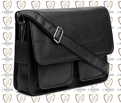 J. Wilson London - 13.5" Laptop Designer Genuine Real Nappa Handmade Unisex Crossover Flapover Everyday Crossover Work iPad Shoulder Messenger Bag