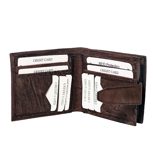 Hudson & James Wallets Mens Slim RFID Blocking Genuine Leather with Zip Coin Pocket, Banknote Compartments, Card Holders Pouch ID Window. Wallet for Men with Gift Box