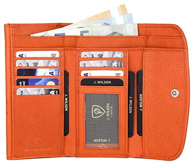 J. Wilson London Ladies RFID Protection Real Leather Purse Card Women Wallet Pocket