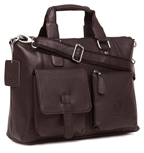 J. Wilson London - Designer Genuine Real Nappa Leather 15" Laptop Handmade Unisex Crossover Flapover Everyday Crossover Work iPad Shoulder Messenger Briefcase Bag