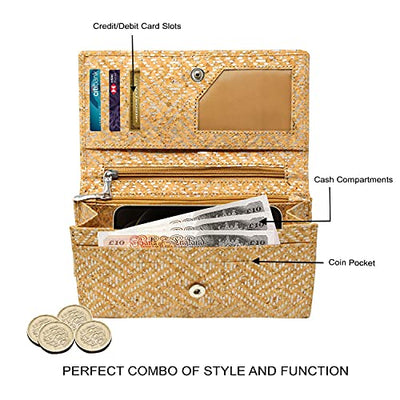 Ladies Designer Hudson & James Cork Vegan RFID Blocking Shield Compact Card Holder Wallet Purse Multi Card Women Clutch Wallet with Phone Pocket