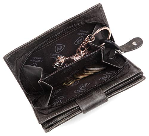 J. Wilson London Ladies RFID Safe Designer Leather Purse Card Women Wallet Zip Pocket Boxed