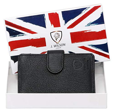 J. Wilson London Ladies RFID Safe Designer Leather Purse Card Women Wallet Zip Pocket Boxed