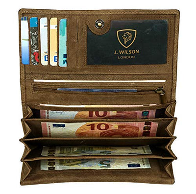 J. Wilson London Ladies RFID Protection Real Leather Purse Card Women Wallet Zip Coin Pocket