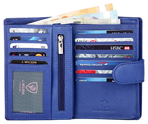 J. Wilson London Ladies RFID Safe Designer Leather Purse Card Women Wallet Zip Pocket Boxed