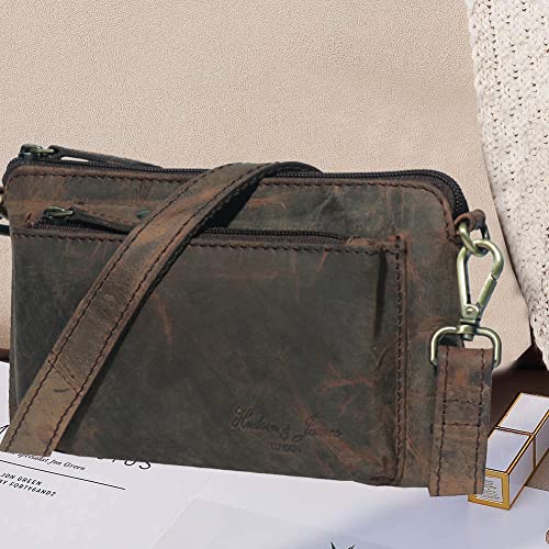 Designer Hudson & James Genuine Real Distressed Retro Small Vintage Hunter Leather Handmade Women Ladies Unisex Travel Satchel Everyday Crossover Shoulder Bag