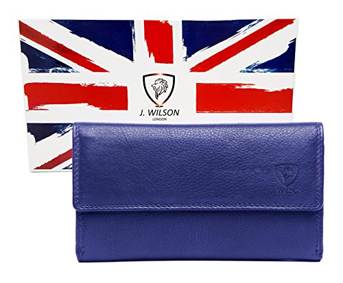 J. Wilson London Ladies RFID Safe Designer Leather Purse Card Women Wallet Zip Pocket Boxed