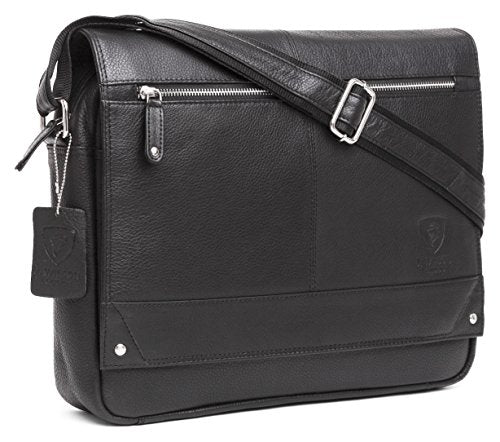 J WILSON London - Designer Genuine Real Leather 15" Laptop Handmade Unisex Crossover Flapover Everyday Crossover Work iPad Shoulder Messenger Briefcase Bag