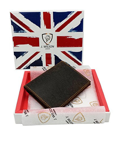 Designer J WILSON London HAND CRAFTED Real Leather Mens Wallet Credit Carder Holder Bifold Slim Raw Oiled Hunter Purse With Gift Box