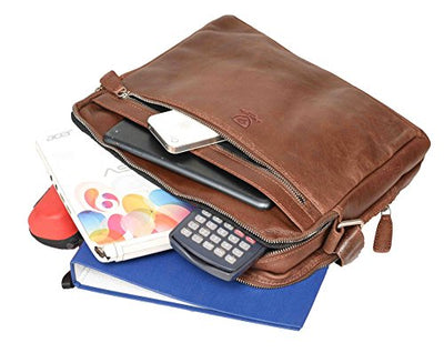 100% Pure Genuine Real Vintage Vegetable Tanned Leather Handmade Mens Womens Leather Flapover Everyday Cross Body Shoulder Work iPad Messenger Bag