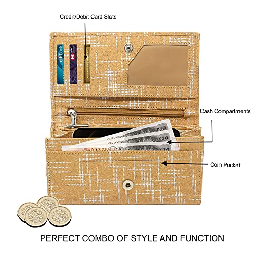 Ladies Designer Hudson & James Cork Vegan RFID Blocking Shield Compact Card Holder Wallet Purse Multi Card Women Clutch Wallet with Phone Pocket