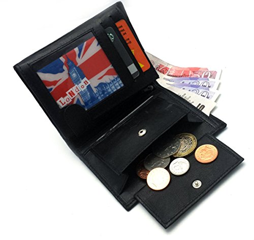 Mens HIGH Luxury Soft Leather TRI FOLD Design Wallet Credit Card Slots, ID Window and Coin Pocket