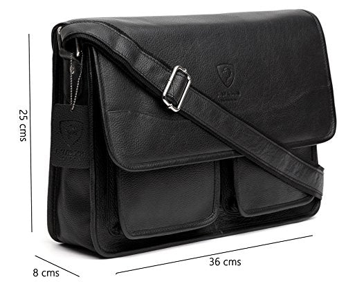 J. Wilson London - 13.5" Laptop Designer Genuine Real Nappa Handmade Unisex Crossover Flapover Everyday Crossover Work iPad Shoulder Messenger Bag