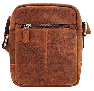 J WILSON London - Genuine Real Veg Tan VT Handmade Unisex Crossover Flapover Everyday Crossover Work Tote Shoulder Messenger Bag (Distressed Tan)