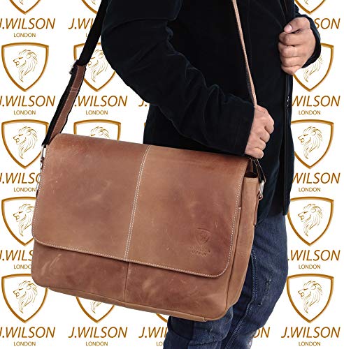 J Wilson London Messenger Bag Mens Leather Flapover 10 litres