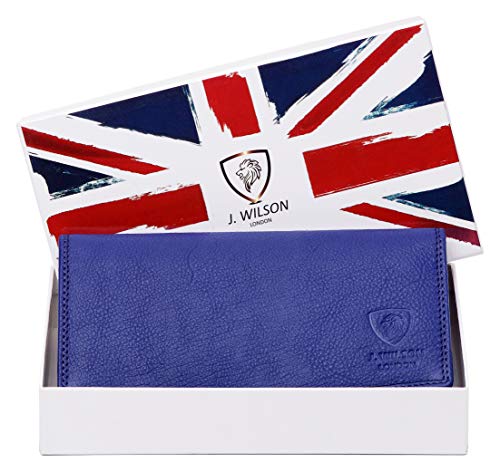 J. Wilson London Ladies Luxury Designer Wallet with Multiple Compartments, Soft Nappa Leather, RFID Protection, Zip Pocket, for Women