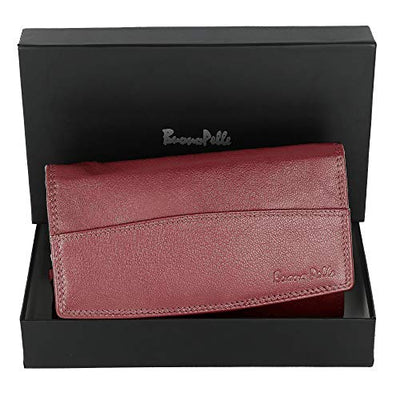 Buono Pelle Ladies Designer Luxury Quality Soft Nappa Leather Purse Card Women Clutch Wallet with Zip Pocket Gift Boxed