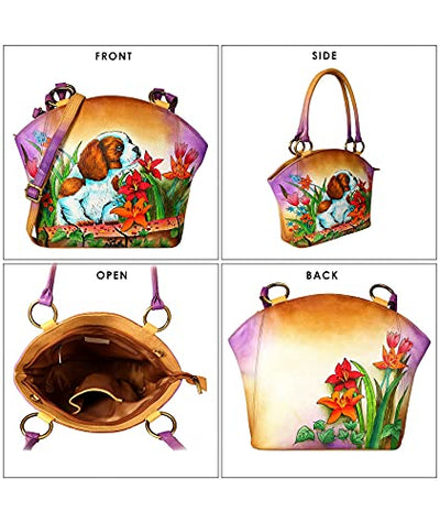 Designer Hand Painted Genuine Real Nappa Leather Handmade Women Ladies Travel Satchel Everyday Crossover Cross body Work Shoulder Handbag Bag