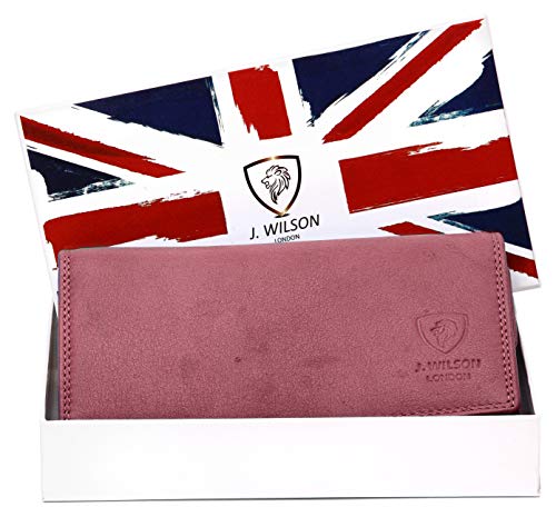 J. Wilson London Ladies Luxury Designer Wallet with Multiple Compartments, Soft Nappa Leather, RFID Protection, Zip Pocket, for Women