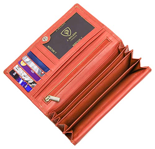 J. Wilson London Ladies RFID Protection Real Leather Purse Card Women Wallet Zip Coin Pocket