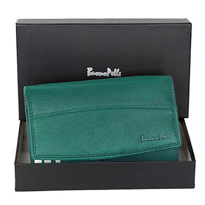 Buono Pelle Ladies Designer Luxury Quality Soft Nappa Leather Purse Card Women Clutch Wallet with Zip Pocket Gift Boxed