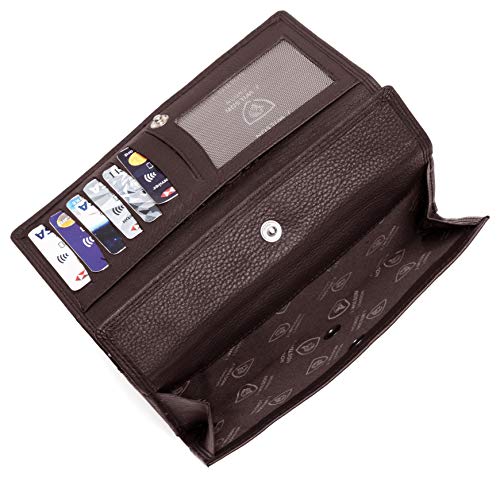 J. Wilson London Ladies Luxury Designer Wallet with Multiple Compartments, Soft Nappa Leather, RFID Protection, Zip Pocket, for Women