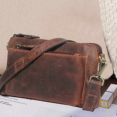 Designer Hudson & James Genuine Real Distressed Retro Small Vintage Hunter Leather Handmade Women Ladies Unisex Travel Satchel Everyday Crossover Shoulder Bag