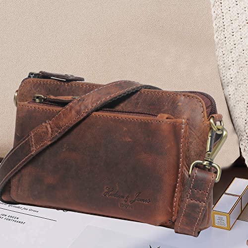 Designer Hudson & James Genuine Real Distressed Retro Small Vintage Hunter Leather Handmade Women Ladies Unisex Travel Satchel Everyday Crossover Shoulder Bag